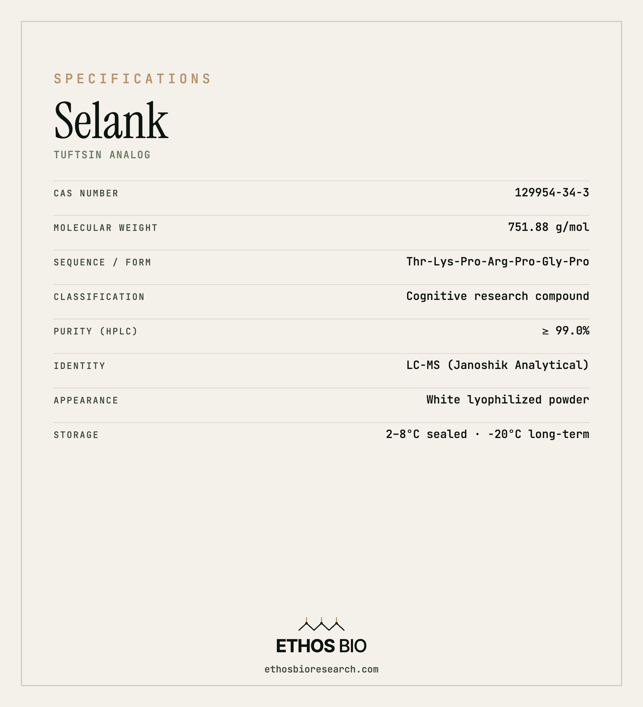 Selank specifications
